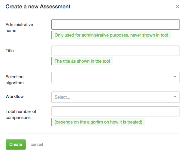 Creating an assessment: details